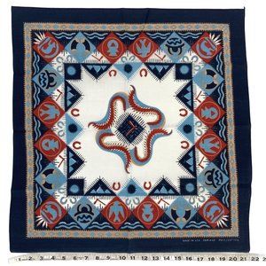 1980s Bandanna Blue Black and Red Animal Symbol 21.5" Square